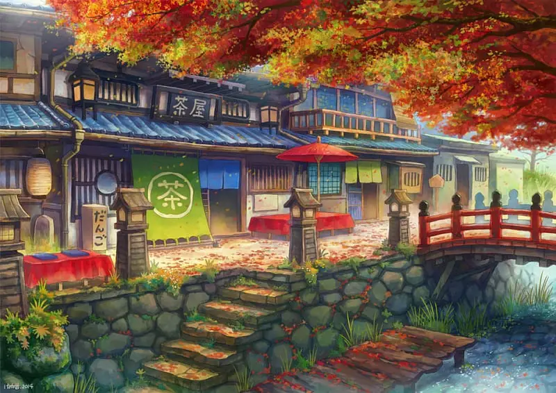 Latar desa dalam Anime Sono Hanabira (Ilustrasi) Pemandangan desa Jepang bergaya anime