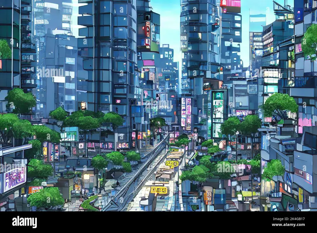 Pemandangan kota Tokyo bergaya anime