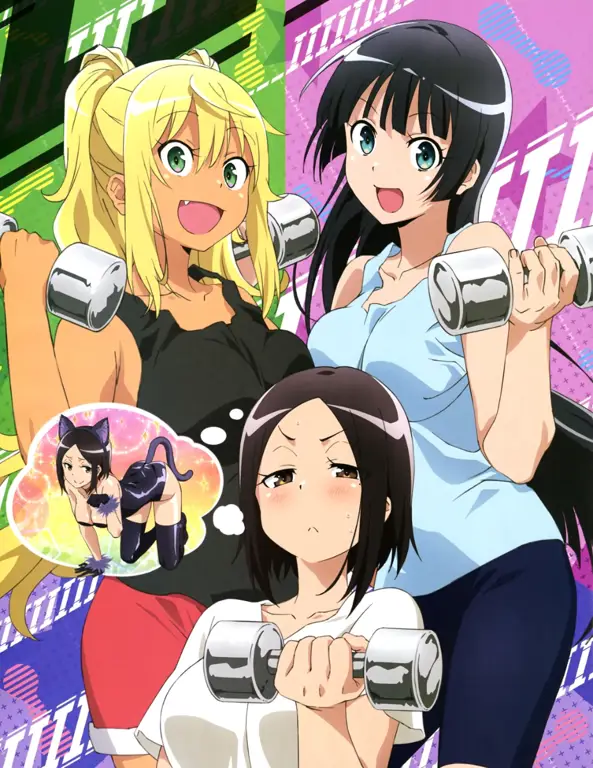 Ilustrasi latihan angkat beban dengan dumbbell dalam anime