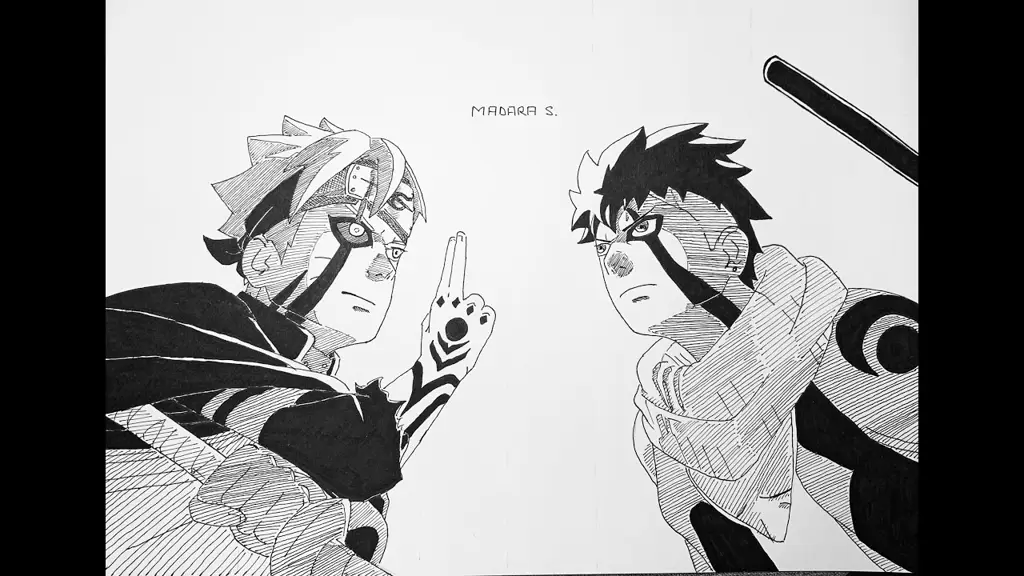 Boruto dan Kawaki berlatih dalam sebuah adegan pelatihan yang intens.