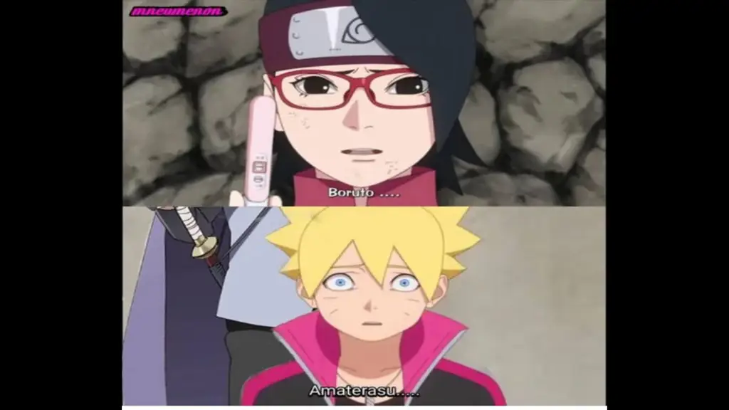 Boruto dan Sarada berlatih dalam sebuah adegan latihan yang intens.