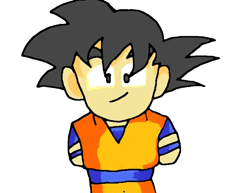 Gambar Goku kecil sedang berlatih dengan serius namun tetap lucu