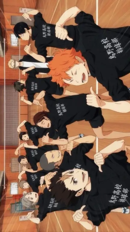 Gambar latihan tim voli Karasuno