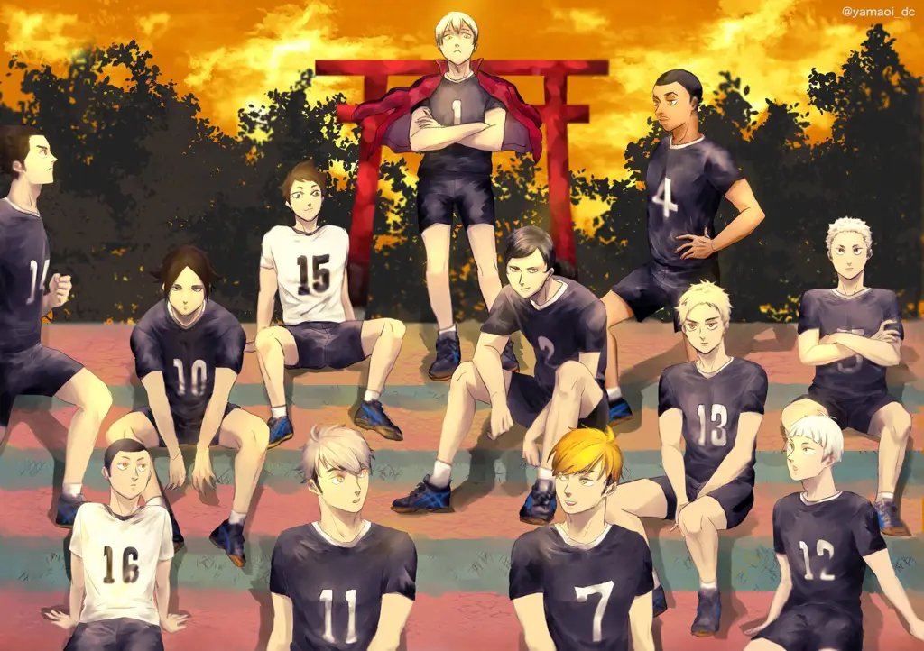 Gambar latihan tim voli Nekoma dalam Haikyuu!!