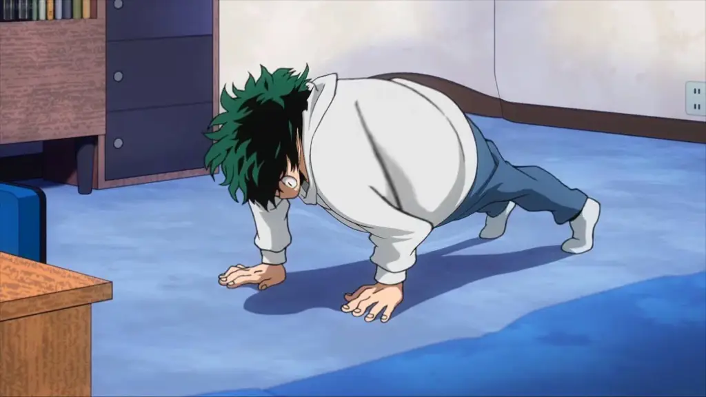 Izuku Midoriya berlatih keras untuk meningkatkan kekuatannya