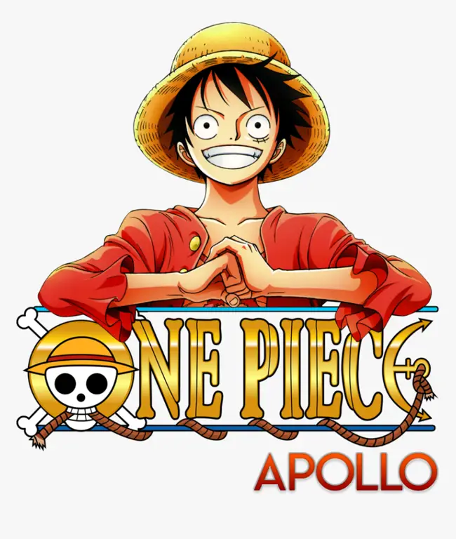 Logo One Piece dengan latar belakang berwarna-warni