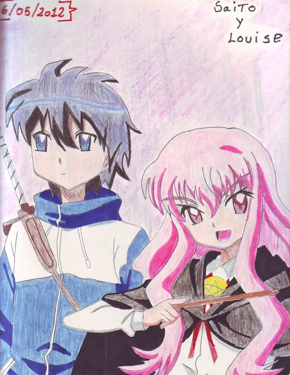 Louise dan Saito dari Zero no Tsukaima