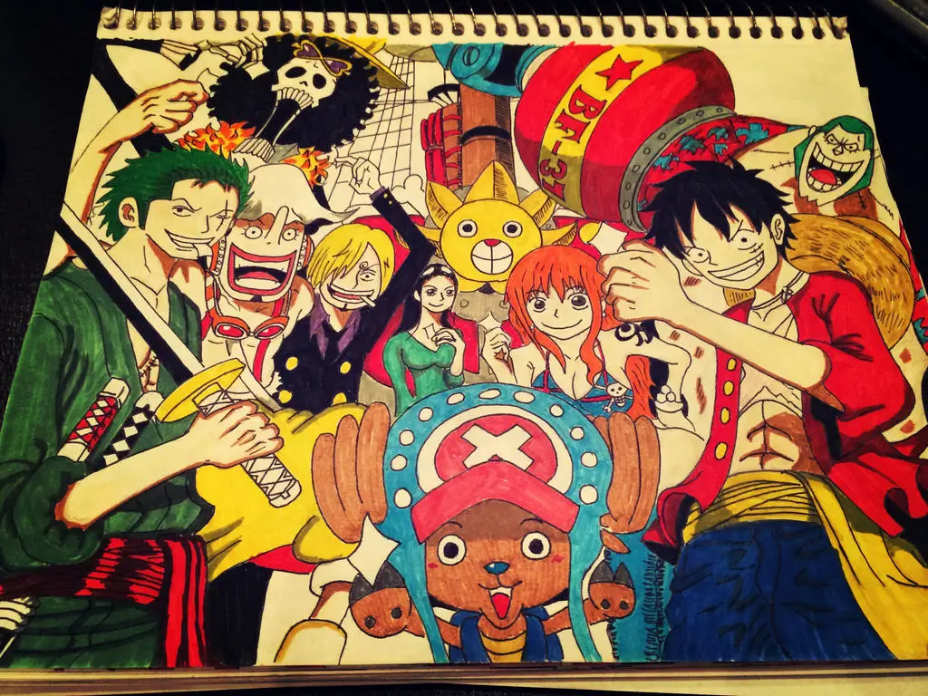 Gambar Luffy dan kru Topi Jerami menonton One Piece