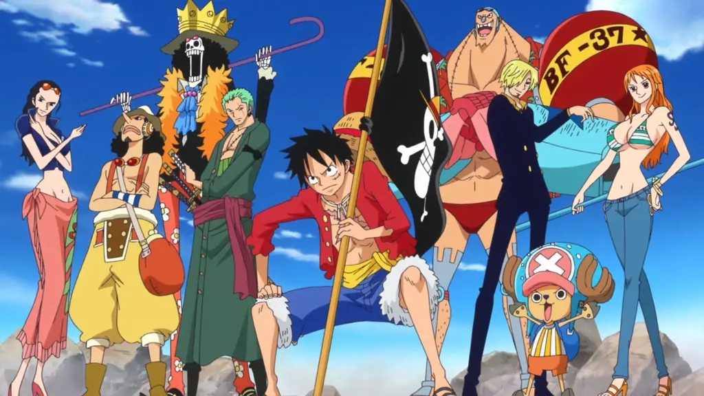 Gambar Luffy dan kru Topi Jerami merayakan kemenangan