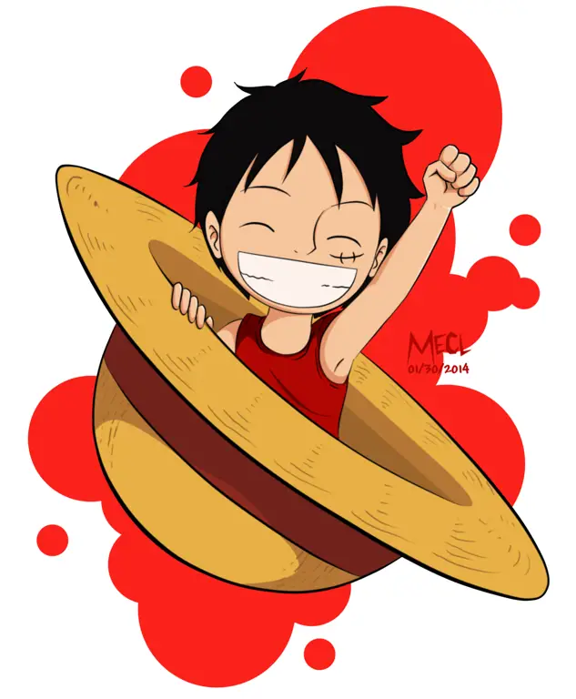 Monkey D. Luffy, karakter utama One Piece, dengan topi jeraminya yang ikonik.