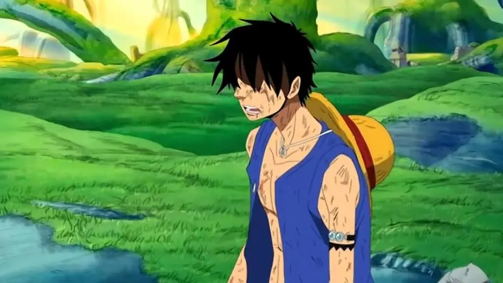 Gambar Luffy di Sabaody Archipelago dengan ekspresi serius