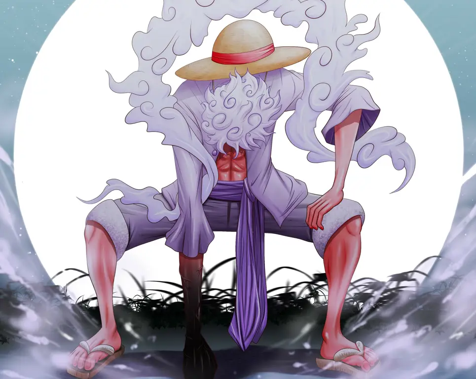 Luffy menggunakan kekuatan Gear Fifth Luffy dengan Gear Fifth