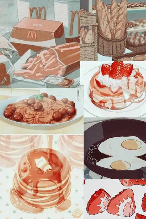 Contoh penyajian makanan dan minuman di kafe anime