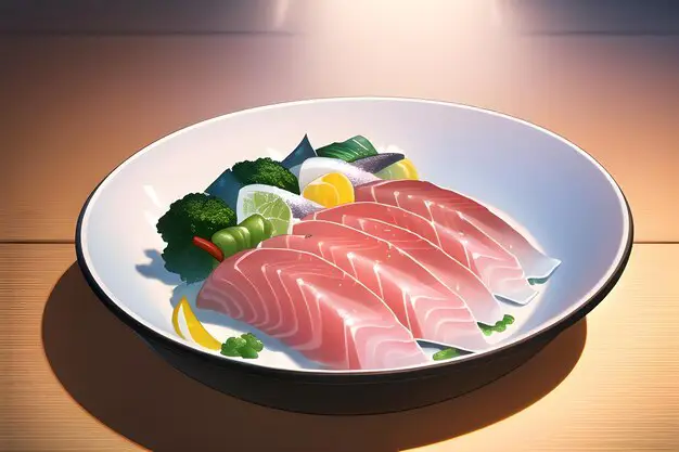 Gambar berbagai jenis makanan khas Jepang dalam gaya anime