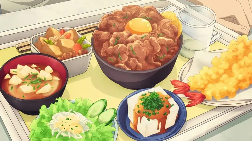 Ilustrasi makanan lezat bergaya manga