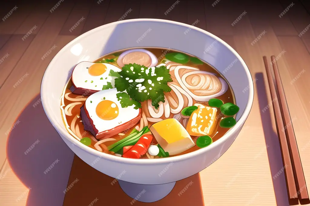 Ilustrasi makanan Jepang bergaya anime