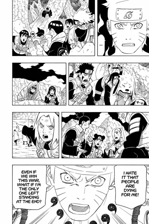 Panel-panel manga Naruto Shippuden yang menampilkan pertarungan Sasuke dan Naruto