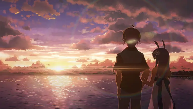 Gambar anime matahari terbenam di pantai