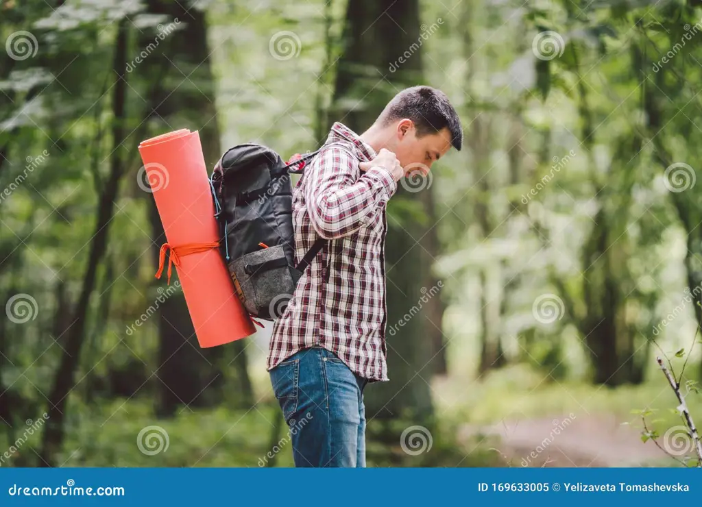 Seorang traveler ransel membaca buku di tengah alam