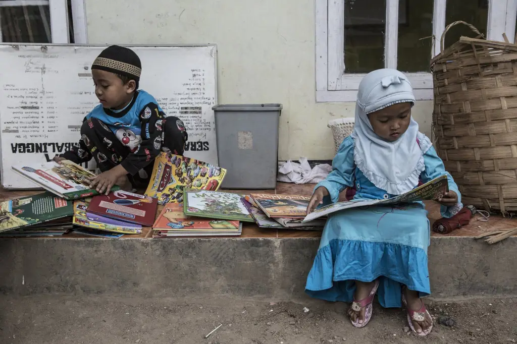 Anak-anak membaca di perpustakaan Indonesia