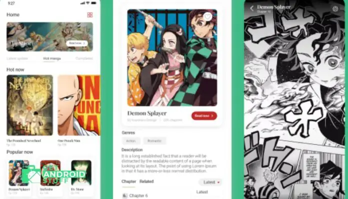 Ponsel Android menampilkan aplikasi manga