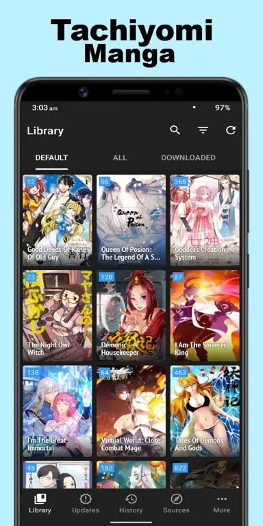 Smartphone dengan aplikasi manga terbuka