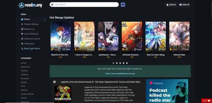 Seseorang membaca manga secara online