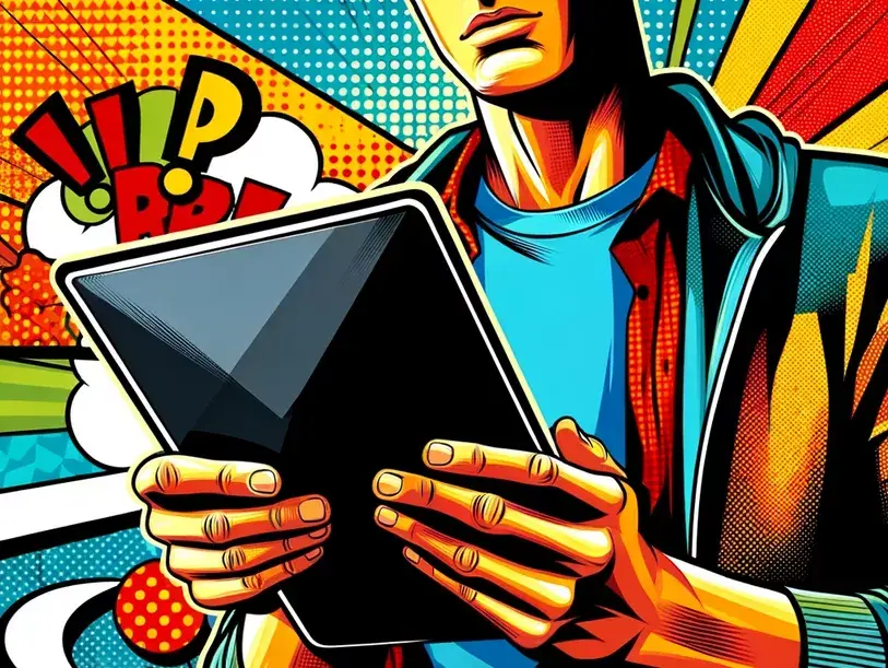 Seseorang membaca manga di tablet