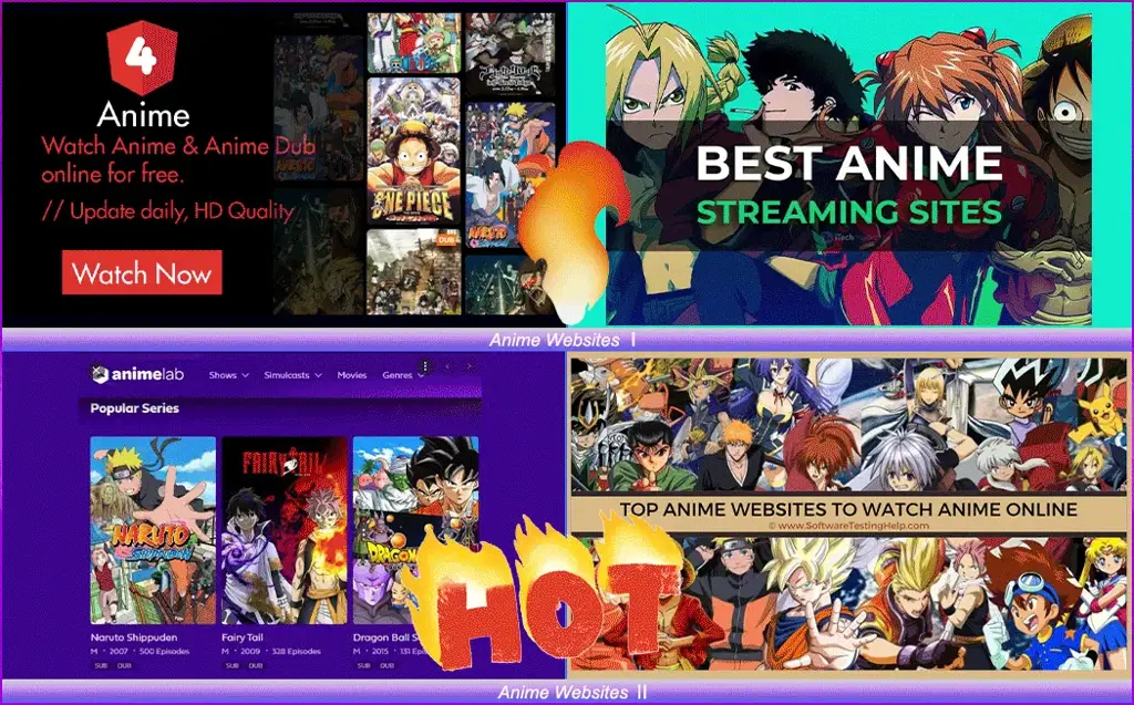 Antarmuka berbagai website streaming anime