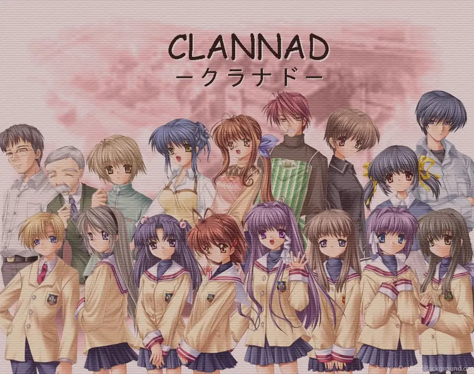 Gambar perbandingan karakter Clannad, termasuk Tomoya, Nagisa, dan Eriri