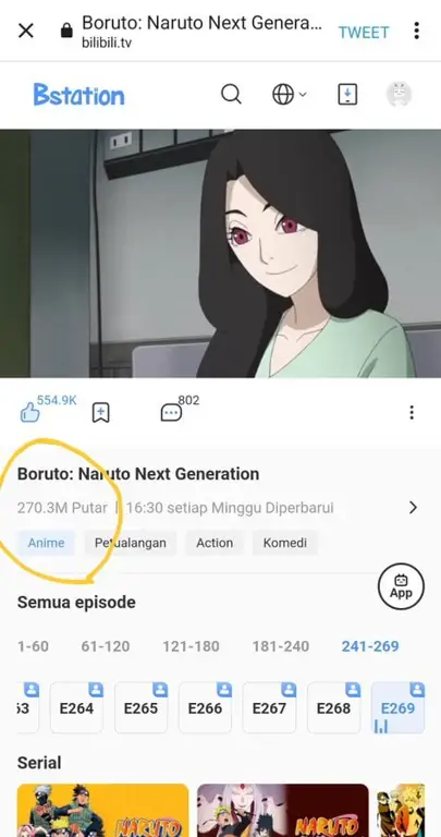 Gambar perbandingan platform streaming Boruto