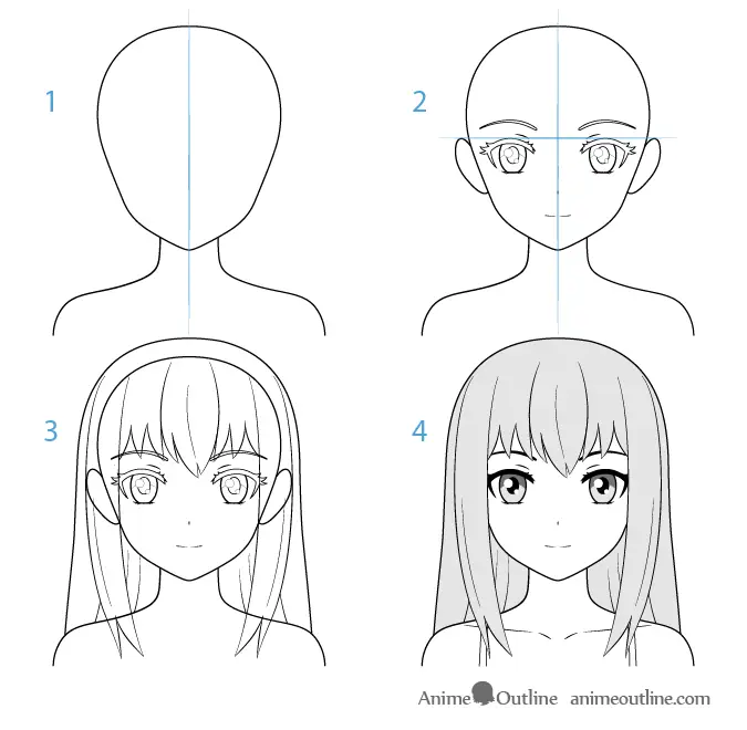 Sketsa karakter anime di kanvas