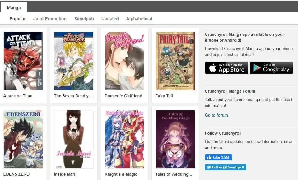 Tabel perbandingan situs baca komik online