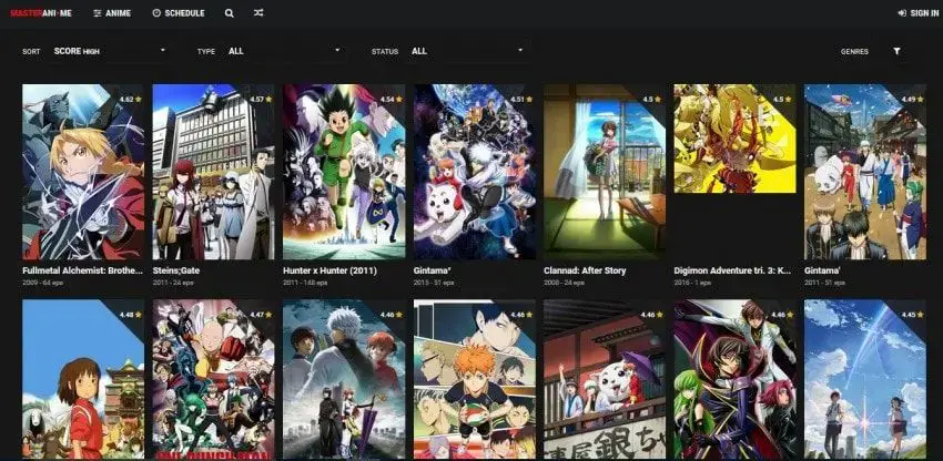 Antarmuka situs web streaming anime dengan berbagai pilihan subtitle