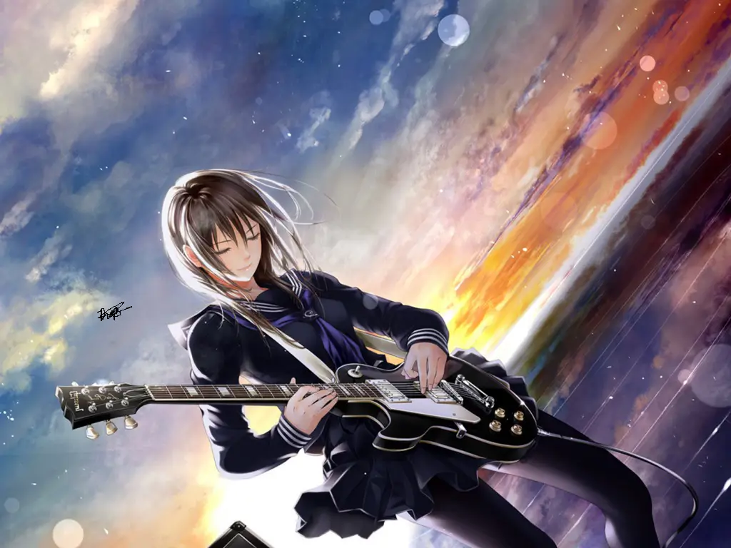 Seseorang memainkan gitar dengan chord lagu anime