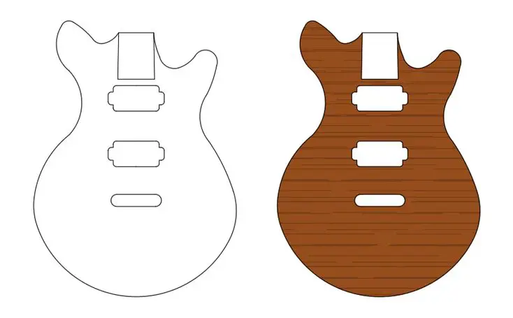 Gambar gitar 2D detail dengan teknik shading