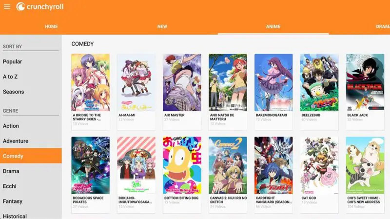 Antarmuka aplikasi Crunchyroll