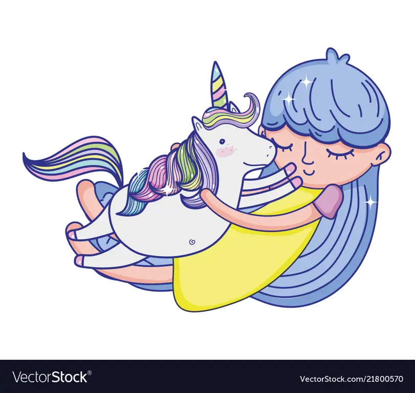 Gadis memeluk boneka unicorn