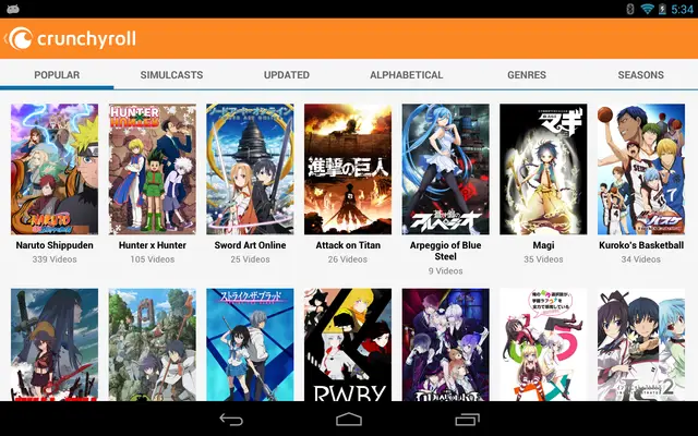 Antarmuka aplikasi Crunchyroll