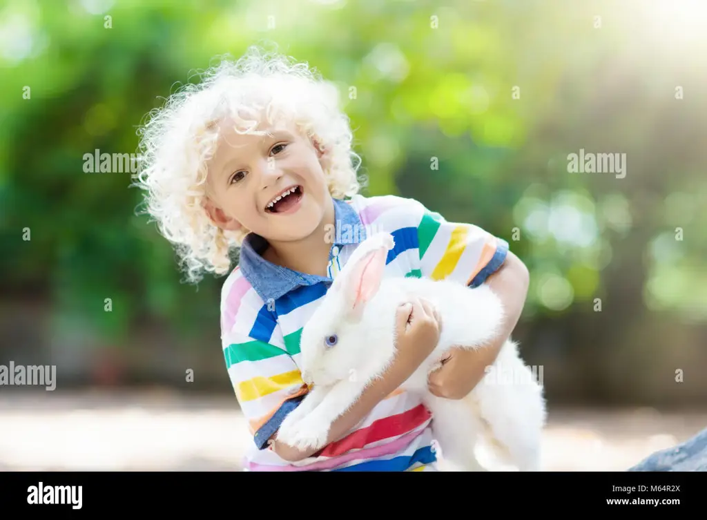 Anak-anak bermain dengan kelinci peliharaan