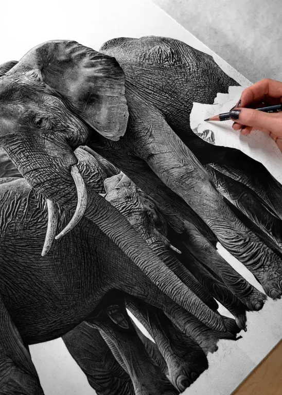 Gambar gajah yang realistis dengan detail warna yang menakjubkan