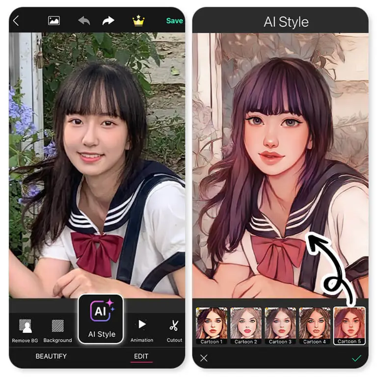 Contoh aplikasi filter anime di smartphone