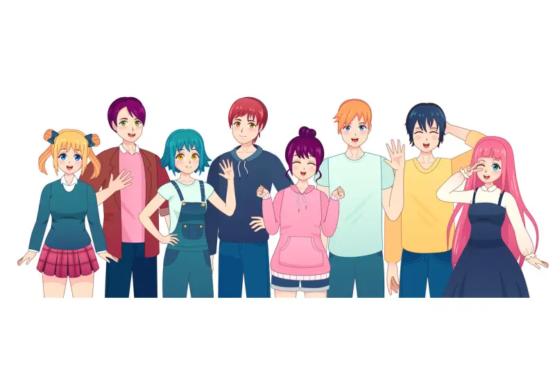 Sejumlah penggemar anime yang beragam sedang menonton anime bersama