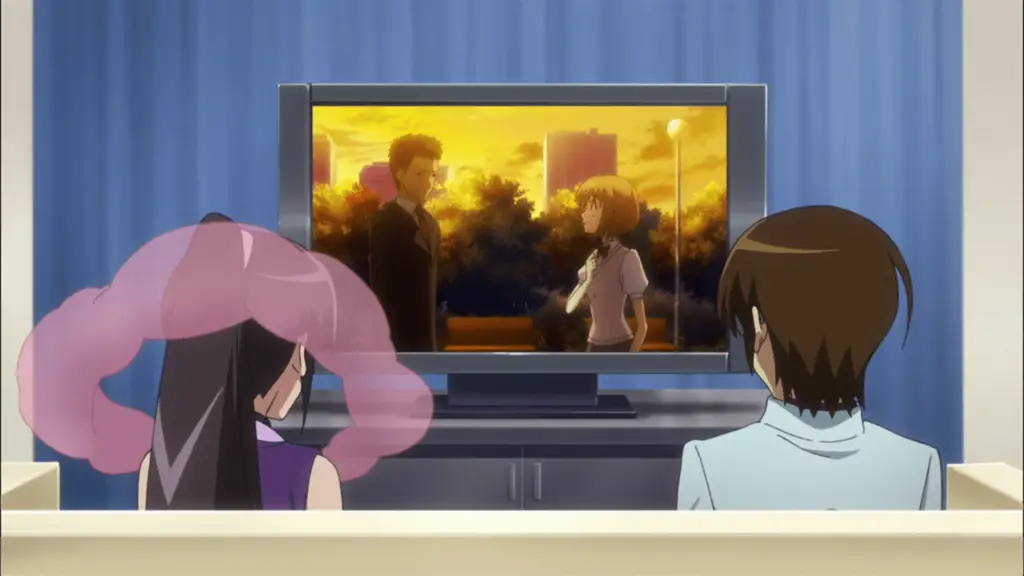 Karakter anime sedang menonton anime bersama