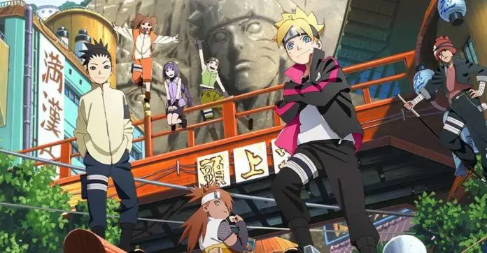 Gambar Boruto dan teman-temannya menonton anime bersama