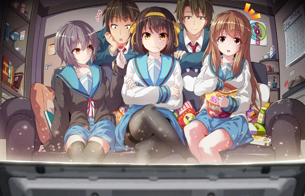 Menikmati Anime Bersama Gambar karakter anime menonton anime