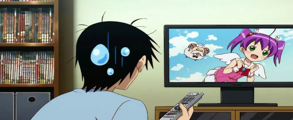 Gambar karakter anime sedang menonton TV