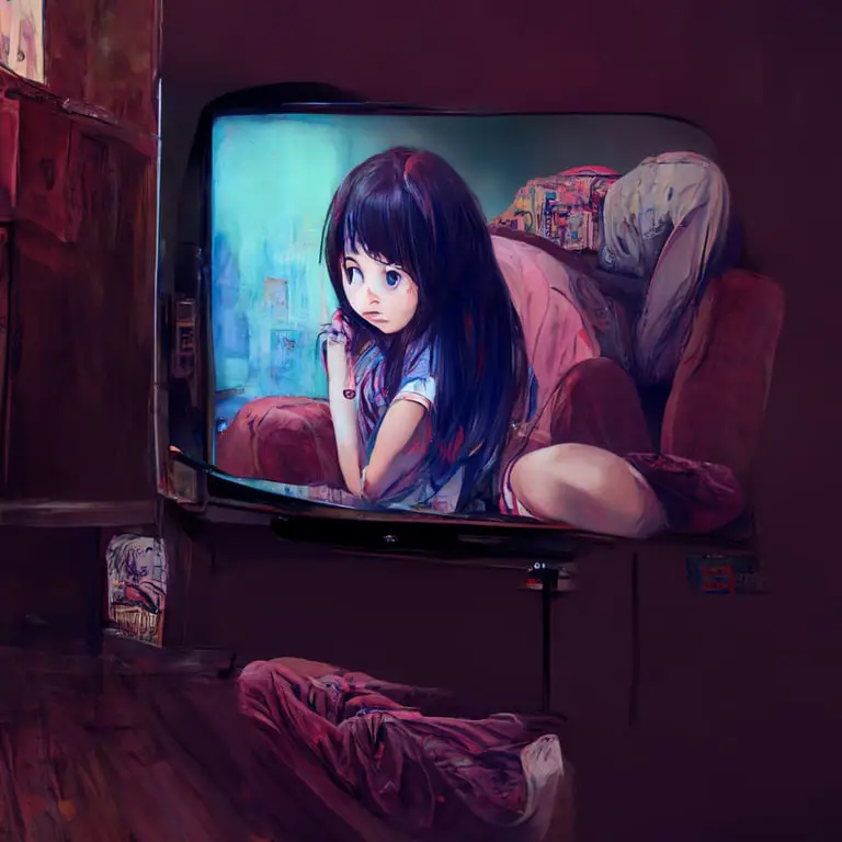 Ilustrasi karakter anime menonton televisi