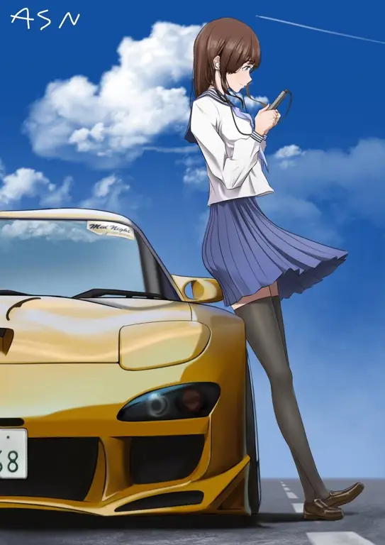 Menonton anime di dalam mobil