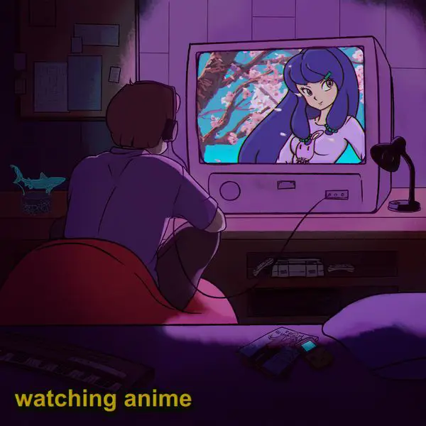 Menikmati Anime di Rumah Karakter anime menonton televisi